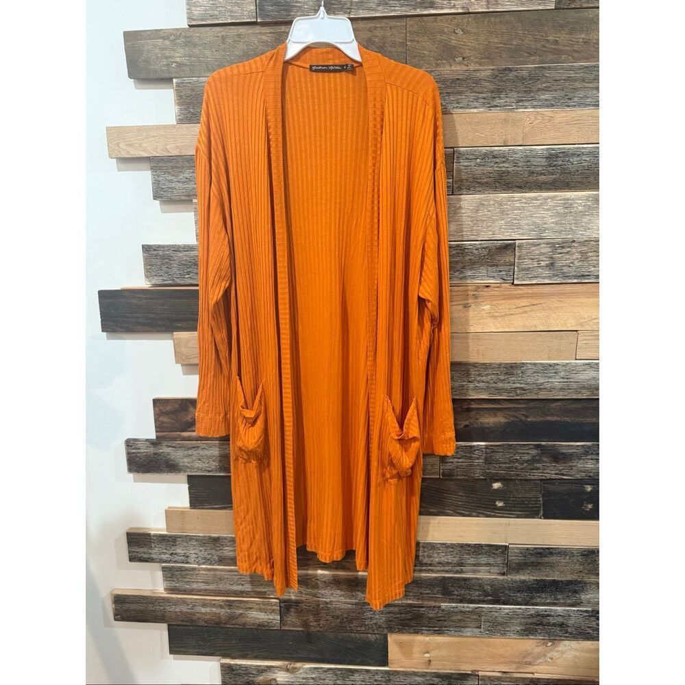 Gudrun Sjoden Orange open front cardigan duster sz XL